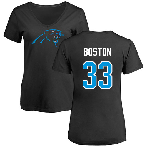 Carolina Panthers Black Women Tre Boston Name and Number Logo Slim Fit NFL Football #33 T Shirt->women nfl jersey->Women Jersey